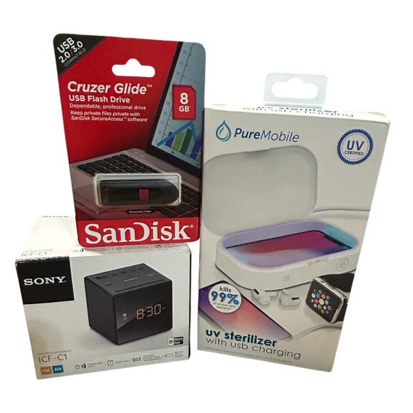 Sony Other - Tech Bundle Sony Alarm Clock UV Sanitizer SanDisk USB New